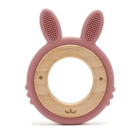 Szilikon-fa rágóka-Nyuszi-sötétpink