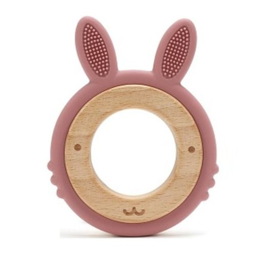 Szilikon-fa rágóka-Nyuszi-sötétpink